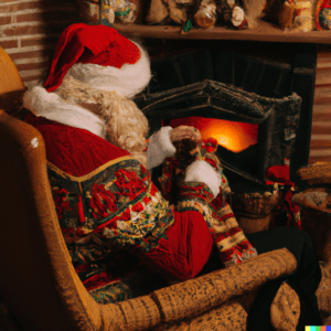 Christmas hobbies - Santa Claus knitting a sweater