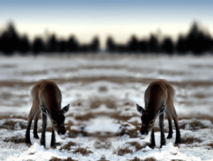 Twin Baby Reindeer In Snowy Field 300x228 